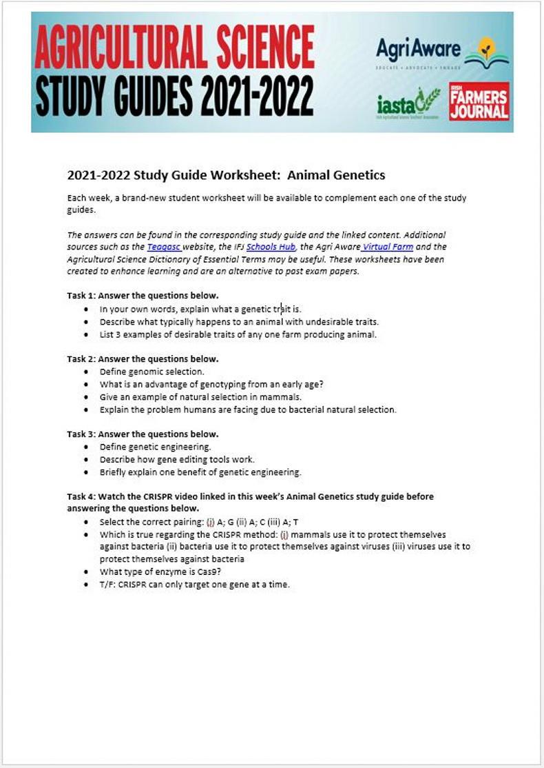 2021-2022 study guide worksheet: animal genetics 25 January 2022 Free